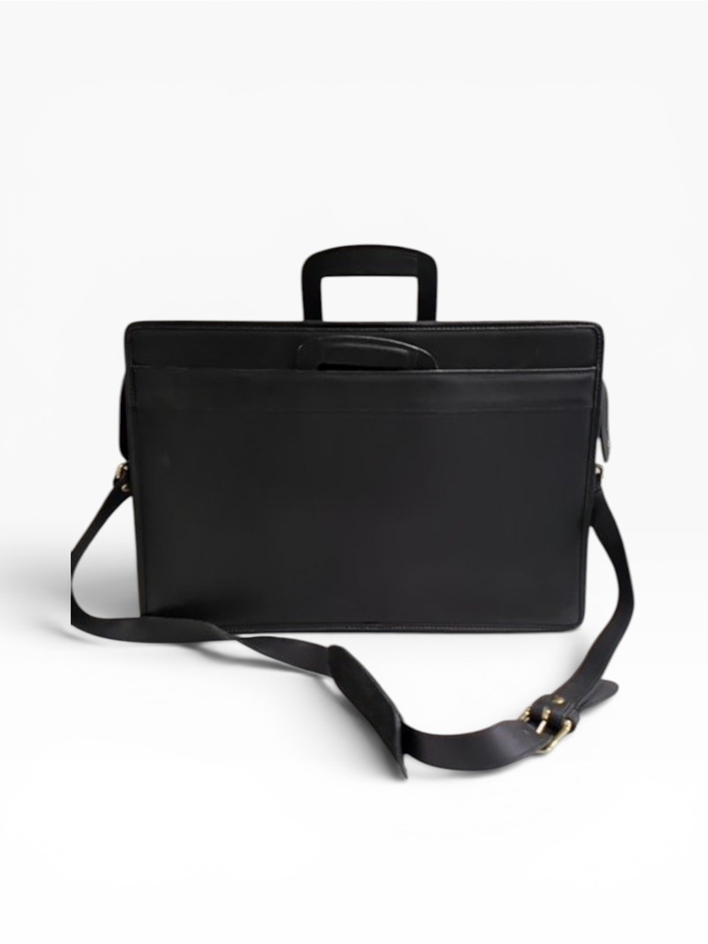 Classic Black Leather Briefcase with Detachable Shoulder Strap